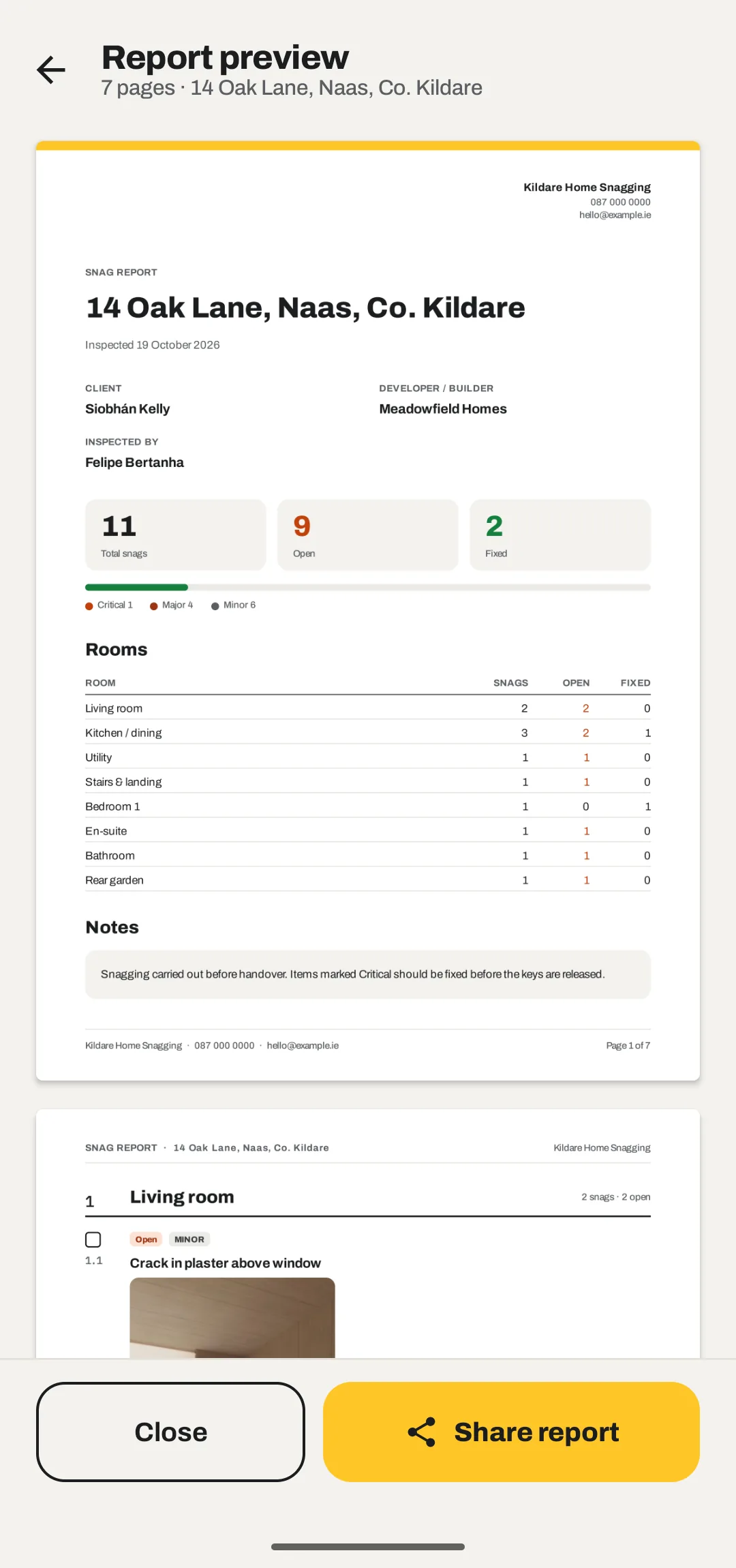 Report preview with a share button